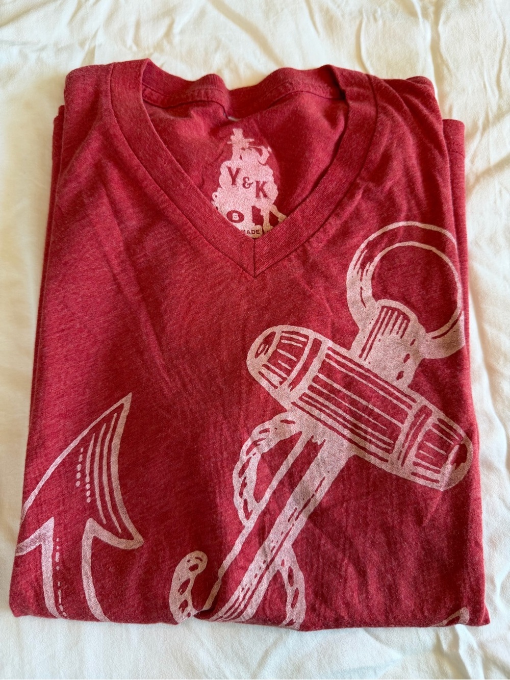 Red V-Neck Short Sleeve Tee with Anchor Graphic